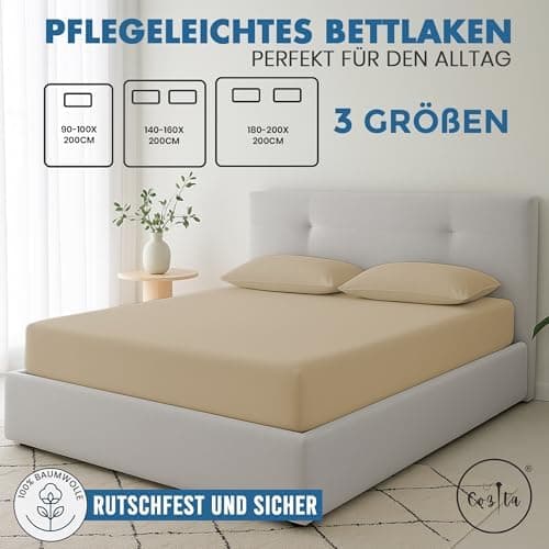 Spannbettlaken 140x200 cm – 100% Baumwoll‑Jersey, passend für Matratzen bis 25 cm Höhe