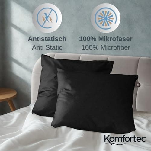 Komfortec Bettwäsche 2‑teilig (Bettbezug 155x220 + Kissenbezug 80x80) – superweiche gebürstete 100% Mikrofaser, Grau, OE
