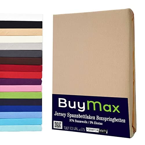 Buymax® Spannbettlaken 140x200 cm – 100% Baumwolle (Jersey), für Matratzen bis 25 cm