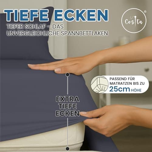 Spannbettlaken 140x200 cm – 100% Baumwoll‑Jersey, passend für Matratzen bis 25 cm Höhe