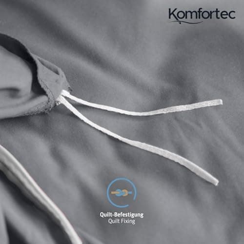 Komfortec Bettwäsche 2‑teilig (Bettbezug 155x220 + Kissenbezug 80x80) – superweiche gebürstete 100% Mikrofaser, Grau, OE