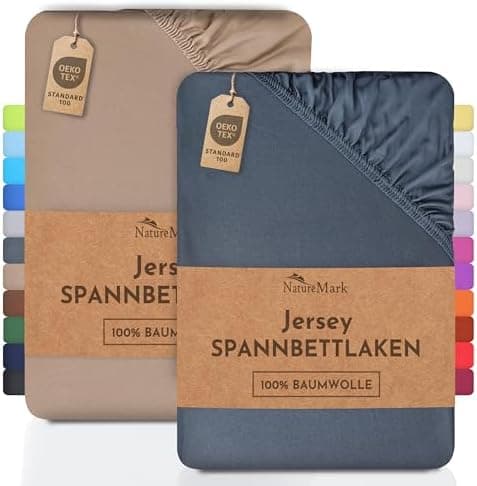 NatureMark Jersey-Spannbettlaken 2er-Pack – 100% Baumwolle, 90 x 200–100 x 200 cm, Creme/Natur