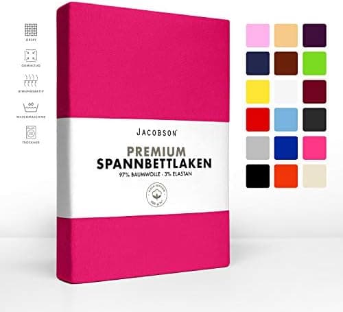 Jacobson Jersey-Spannbettlaken aus Baumwolle – OEKO-TEX STANDARD 100, 180x200–200x200 cm, Weiß
