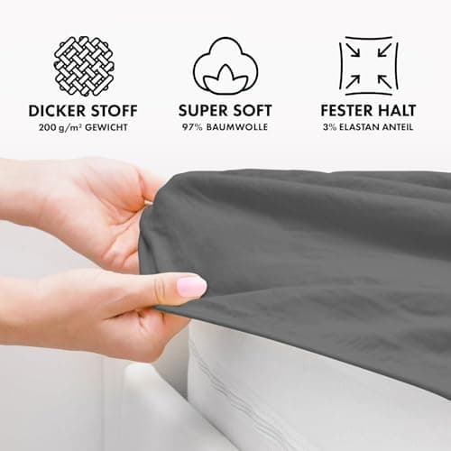 Jacobson Premium Spannbettlaken Jersey 200 g/m² – XL Überlänge für Matratzengrößen 140×200–160×220 cm, Natur