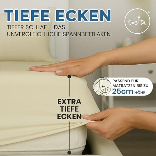 Spannbettlaken 140x200 cm – 100% Baumwoll‑Jersey, passend für Matratzen bis 25 cm Höhe