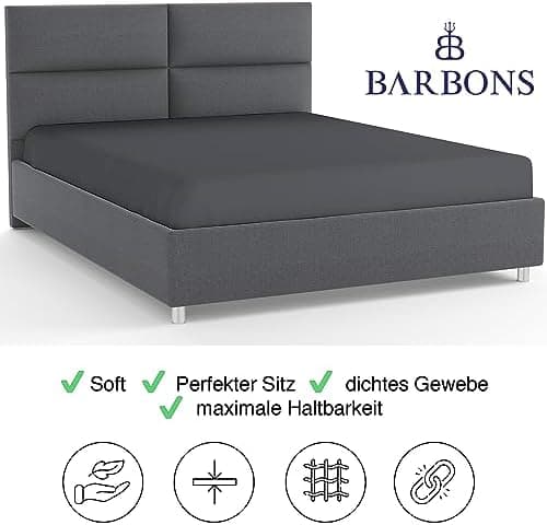 BARBONS Spannbettlaken 140x200 cm – 100% Baumwolle Jersey, für Boxspringbett & Matratzen bis 27 cm – Hellgrau