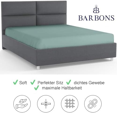 BARBONS Spannbettlaken 140x200 cm – 100% Baumwolle Jersey, für Boxspringbett & Matratzen bis 27 cm – Hellgrau