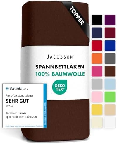 Jacobson Jersey-Spannbettlaken aus Baumwolle – OEKO-TEX STANDARD 100, 180x200–200x200 cm, Weiß