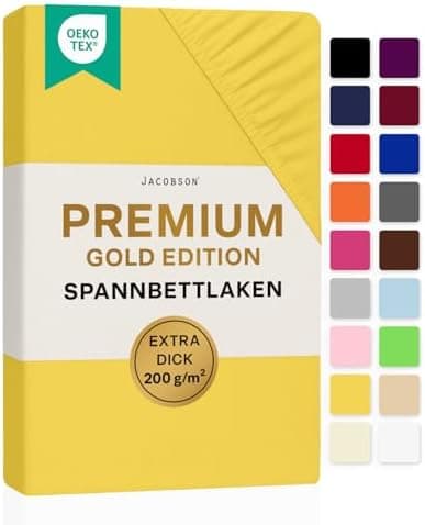 Jacobson Premium Spannbettlaken Jersey 200 g/m² – XL Überlänge für Matratzengrößen 140×200–160×220 cm, Natur