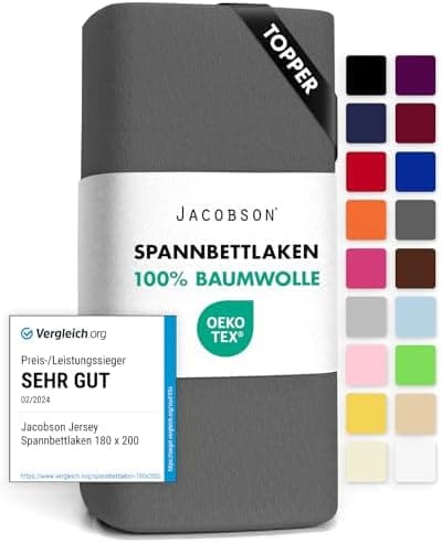 Jacobson Jersey-Spannbettlaken aus Baumwolle – OEKO-TEX STANDARD 100, 180x200–200x200 cm, Weiß