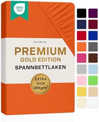Jacobson Premium Spannbettlaken Jersey 200 g/m² – XL Überlänge für Matratzengrößen 140×200–160×220 cm, Natur