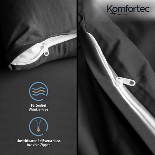 Komfortec Bettwäsche 2‑teilig (Bettbezug 155x220 + Kissenbezug 80x80) – superweiche gebürstete 100% Mikrofaser, Grau, OE