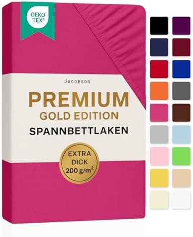 Jacobson Premium Spannbettlaken Jersey 200 g/m² – XL Überlänge für Matratzengrößen 140×200–160×220 cm, Natur