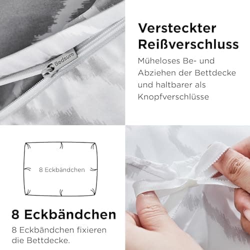 BEDSURE Bettwäsche-Set 135x200 (4-teilig) – Wendebettwäsche OEKO-TEX STANDARD 100 mit Reißverschluss, 2×80x80 Kissenbezü
