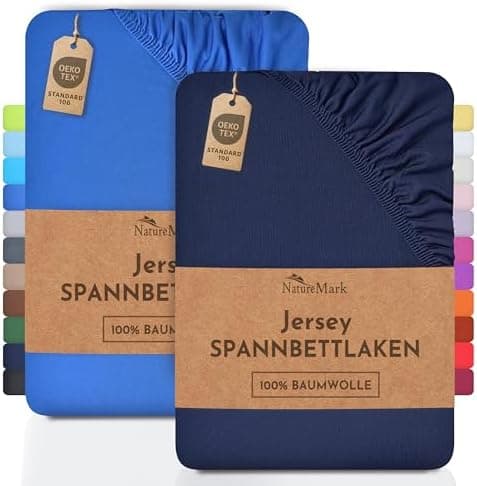 NatureMark Jersey-Spannbettlaken 2er-Pack – 100% Baumwolle, 90 x 200–100 x 200 cm, Creme/Natur