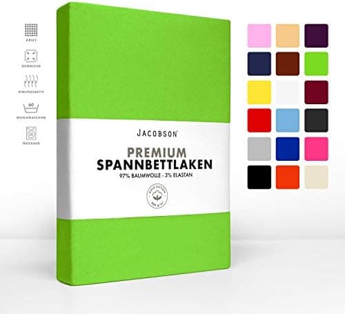 Jacobson Jersey-Spannbettlaken aus Baumwolle – OEKO-TEX STANDARD 100, 180x200–200x200 cm, Weiß