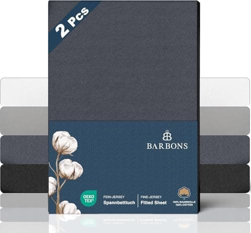 BARBONS Spannbettlaken 140x200 cm – 100% Baumwolle Jersey, für Boxspringbett & Matratzen bis 27 cm – Hellgrau