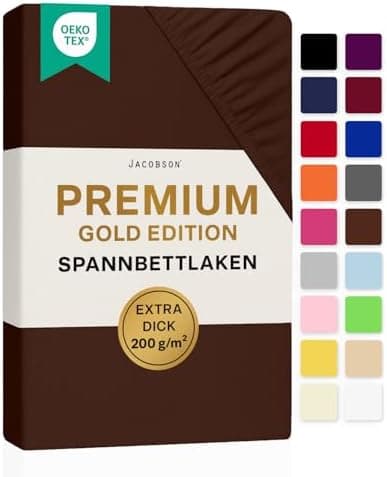 Jacobson Premium Spannbettlaken Jersey 200 g/m² – XL Überlänge für Matratzengrößen 140×200–160×220 cm, Natur