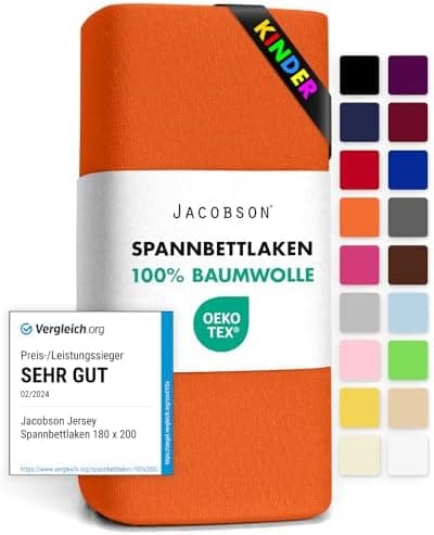 Jacobson Jersey-Spannbettlaken aus Baumwolle – OEKO-TEX STANDARD 100, 180x200–200x200 cm, Weiß