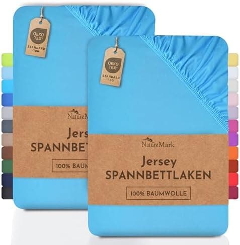 NatureMark Jersey-Spannbettlaken 2er-Pack – 100% Baumwolle, 90 x 200–100 x 200 cm, Creme/Natur