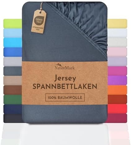 NatureMark Spannbettlaken / Spannbetttuch 100% Baumwolle, anthrazit – 90 x 200 bis 100 x 200 cm