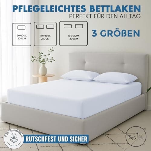 Spannbettlaken 140x200 cm – 100% Baumwoll‑Jersey, passend für Matratzen bis 25 cm Höhe