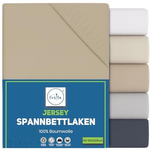 Spannbettlaken 140x200 cm – 100% Baumwoll‑Jersey, passend für Matratzen bis 25 cm Höhe