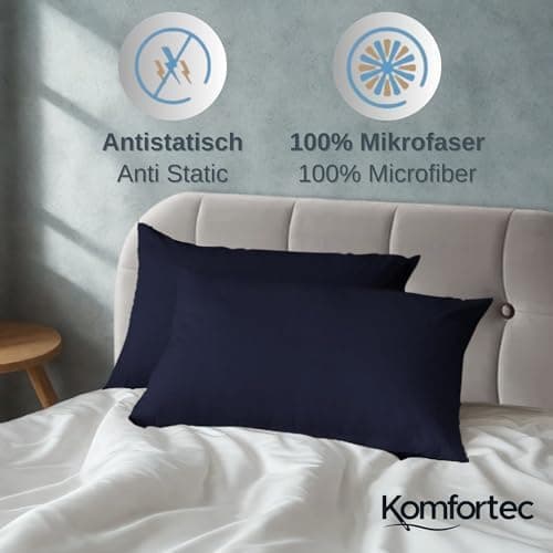 Komfortec Bettwäsche 2‑teilig (Bettbezug 155x220 + Kissenbezug 80x80) – superweiche gebürstete 100% Mikrofaser, Grau, OE