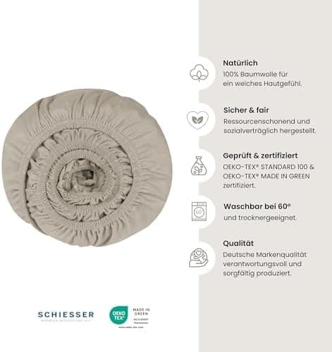 Schiesser Spannbettlaken Jessi – 100% gekämmte Baumwolle aus nachhaltiger Produktion | 180–190×200 cm, Matratzenhöhe bis