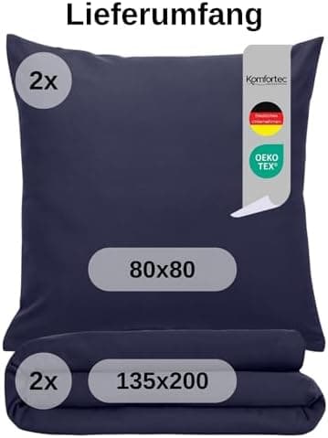 Komfortec Bettwäsche 2‑teilig (Bettbezug 155x220 + Kissenbezug 80x80) – superweiche gebürstete 100% Mikrofaser, Grau, OE