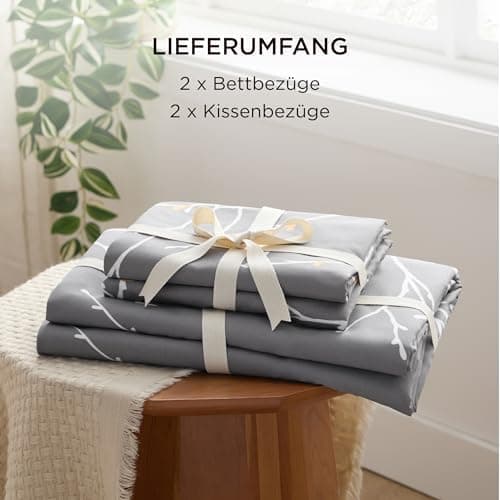 BEDSURE Bettwäsche-Set 135x200 (4-teilig) – Wendebettwäsche OEKO-TEX STANDARD 100 mit Reißverschluss, 2×80x80 Kissenbezü