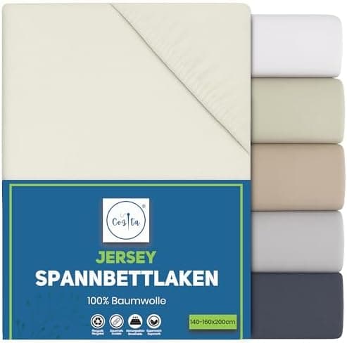 Spannbettlaken 140x200 cm – 100% Baumwoll‑Jersey, passend für Matratzen bis 25 cm Höhe