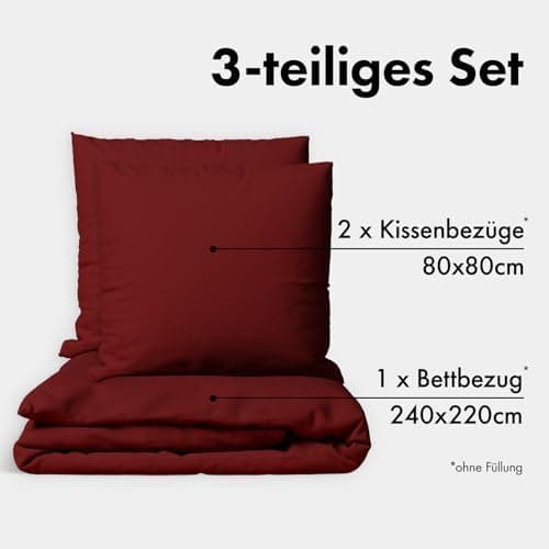 JACOBSON Bettwäsche 135x200 – 100% Baumwolle Perkal, OEKO‑TEX, 2‑teilig (135x200 + 80x80) mit Reißverschluss, Anthrazit