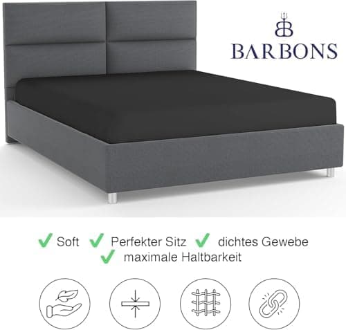BARBONS Spannbettlaken 140x200 cm – 100% Baumwolle Jersey, für Boxspringbett & Matratzen bis 27 cm – Hellgrau