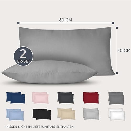 Dreamzie Kissenbezug 40x80 (2er Set) – Mikrofaser weich, OEKO-TEX STANDARD 100, Anthrazit mit Reißverschluss