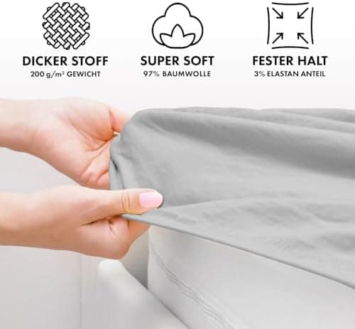 Jacobson Premium Spannbettlaken Jersey 200 g/m² – XL Überlänge für Matratzengrößen 140×200–160×220 cm, Natur
