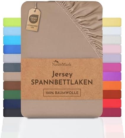 NatureMark Spannbettlaken / Spannbetttuch 100% Baumwolle, anthrazit – 90 x 200 bis 100 x 200 cm