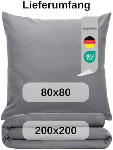 Komfortec Bettwäsche 2‑teilig (Bettbezug 155x220 + Kissenbezug 80x80) – superweiche gebürstete 100% Mikrofaser, Grau, OE