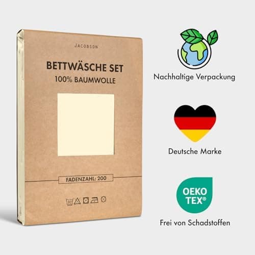 JACOBSON Bettwäsche 135x200 – 100% Baumwolle Perkal, OEKO‑TEX, 2‑teilig (135x200 + 80x80) mit Reißverschluss, Anthrazit