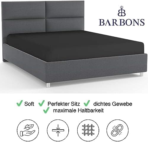 BARBONS Spannbettlaken 140x200 cm – 100% Baumwolle Jersey, für Boxspringbett & Matratzen bis 27 cm – Hellgrau