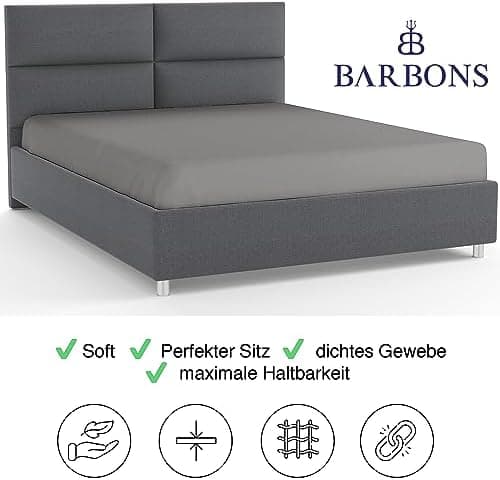 BARBONS Spannbettlaken 140x200 cm – 100% Baumwolle Jersey, für Boxspringbett & Matratzen bis 27 cm – Hellgrau