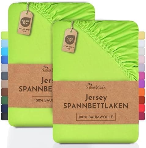 NatureMark Jersey-Spannbettlaken 2er-Pack – 100% Baumwolle, 90 x 200–100 x 200 cm, Creme/Natur