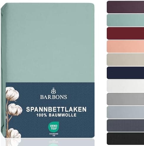 BARBONS Spannbettlaken 140x200 cm – 100% Baumwolle Jersey, für Boxspringbett & Matratzen bis 27 cm – Hellgrau