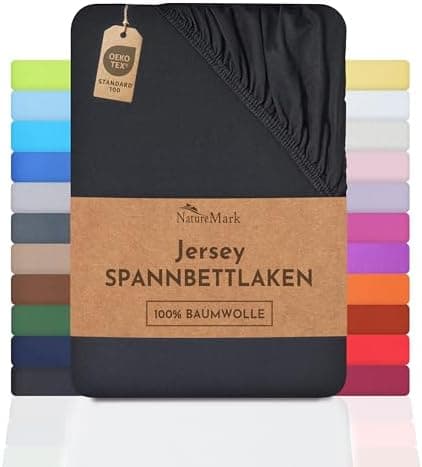 NatureMark Spannbettlaken / Spannbetttuch 100% Baumwolle, anthrazit – 90 x 200 bis 100 x 200 cm