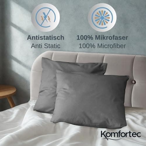 Komfortec Bettwäsche 2‑teilig (Bettbezug 155x220 + Kissenbezug 80x80) – superweiche gebürstete 100% Mikrofaser, Grau, OE