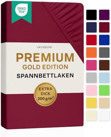 Jacobson Premium Spannbettlaken Jersey 200 g/m² – XL Überlänge für Matratzengrößen 140×200–160×220 cm, Natur
