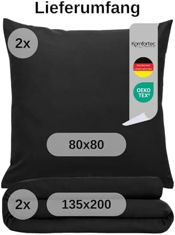 Komfortec Bettwäsche 2‑teilig (Bettbezug 155x220 + Kissenbezug 80x80) – superweiche gebürstete 100% Mikrofaser, Grau, OE