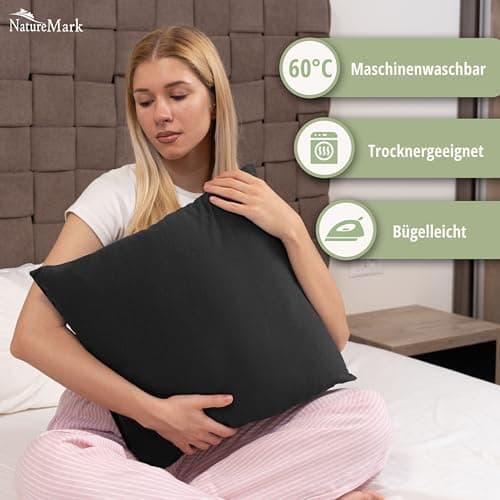 NatureMark Jersey Kissenbezüge – weich & atmungsaktiv, hautfreundlich – 40x40 cm, Anthrazit