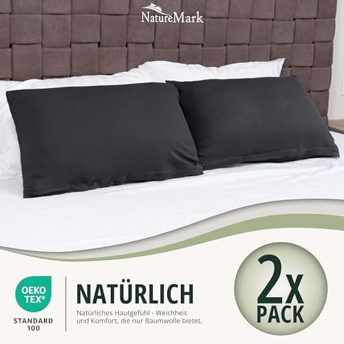 NatureMark Jersey Kissenbezüge – weich & atmungsaktiv, hautfreundlich – 40x40 cm, Anthrazit