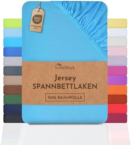 NatureMark Spannbettlaken / Spannbetttuch 100% Baumwolle, anthrazit – 90 x 200 bis 100 x 200 cm